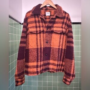 Zara Men’s Bold Orange and Purple Teddy Jacket